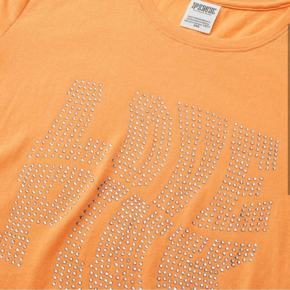 PINK Victoria's Secret Orange Love Bling Short Sleeve New with tags - Picture 2 of 3